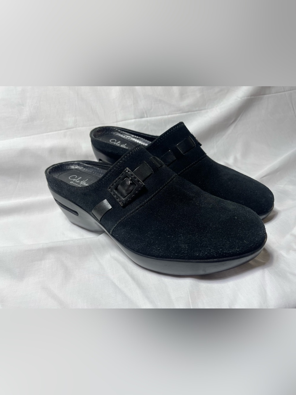 Cole Haan G Series Black Suede Wedge Mules Clogs Nike Air Comfort size 9